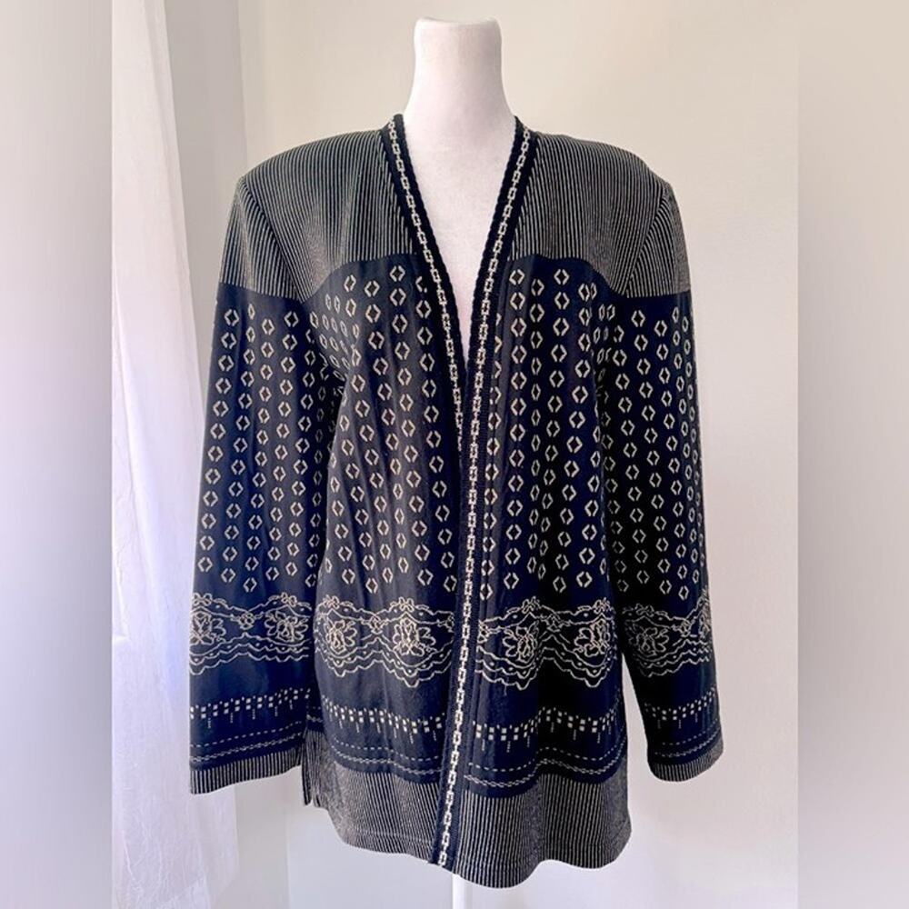 Vintage ‘80s Graff Californiawear Black & Gold Open Front Cardigan Sweater